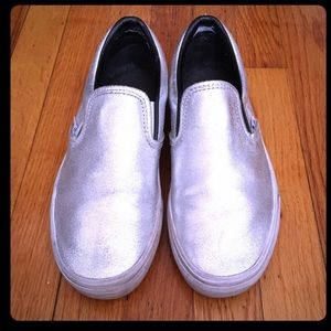 Vans slip-on sneakers in silver. W9  M7.5